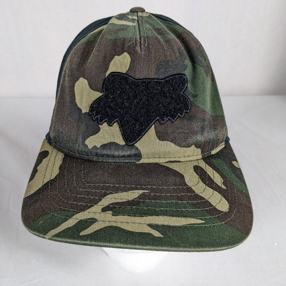 Fox Other - Fox Racing Camo Hat Cap Flexfit Fuzzy Black Logo Green Brown Camouflage Sz S/M